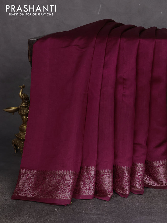 Chiniya silk saree wine shade with plain body and woven border