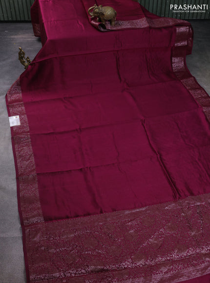 Chiniya silk saree wine shade with plain body and woven border