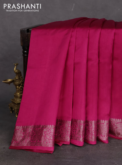 Chiniya silk saree dark magenta pink with plain body and woven border
