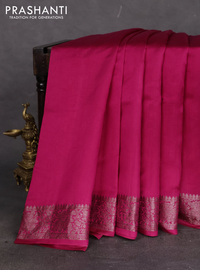 Chiniya silk saree dark magenta pink with plain body and woven border