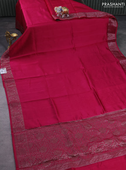 Chiniya silk saree dark magenta pink with plain body and woven border