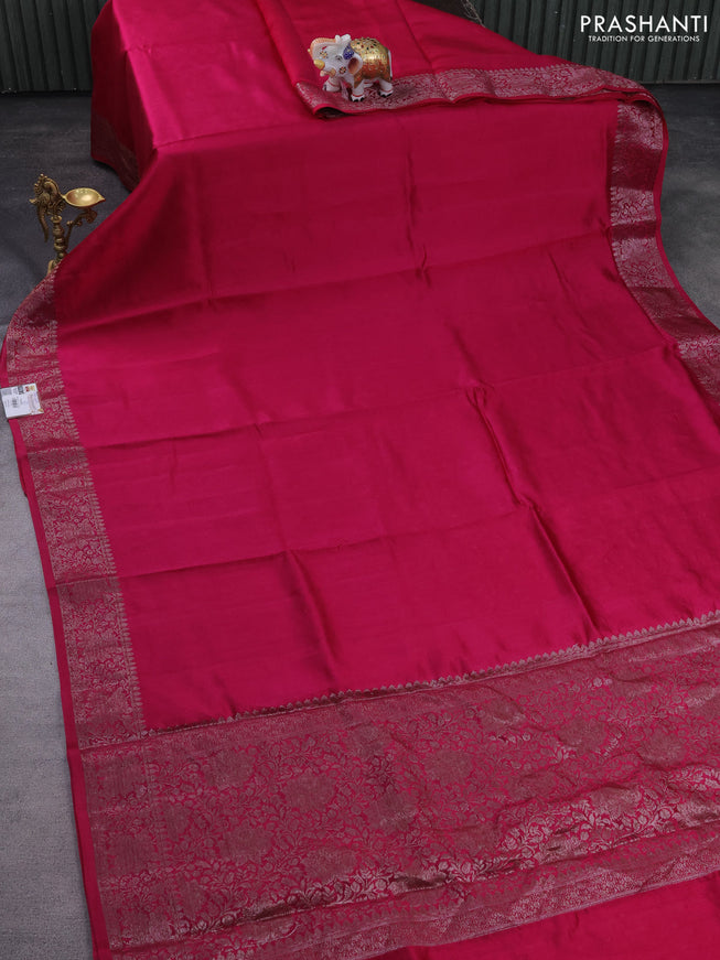 Chiniya silk saree dark magenta pink with plain body and woven border