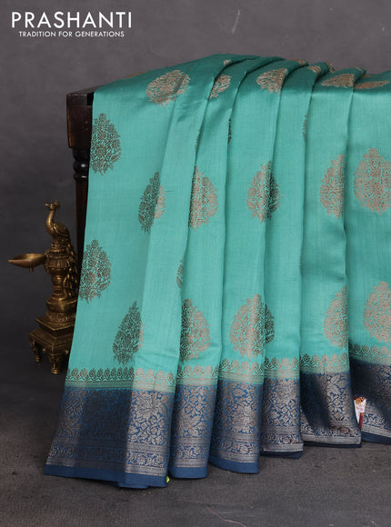 Chiniya silk saree teal shade and peacock blue with thread & zari woven buttas and woven border
