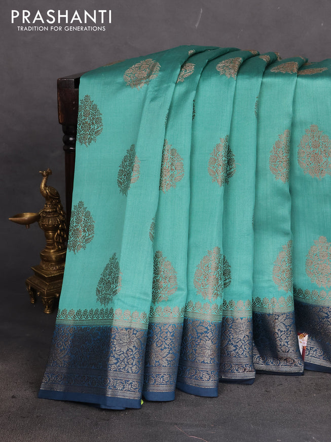 Chiniya silk saree teal shade and peacock blue with thread & zari woven buttas and woven border
