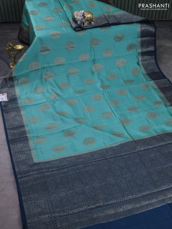 Chiniya silk saree teal shade and peacock blue with thread & zari woven buttas and woven border