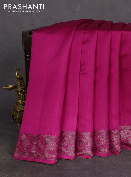 Chiniya silk saree magenta pink with plain body and woven border