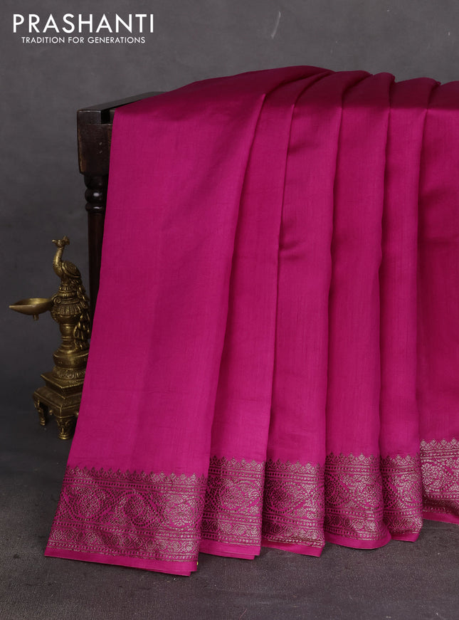 Chiniya silk saree magenta pink with plain body and woven border