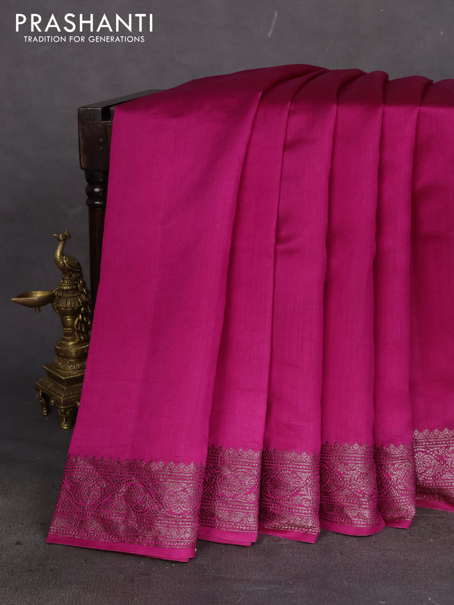 Chiniya silk saree magenta pink with plain body and woven border