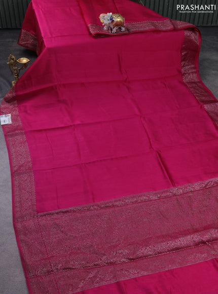 Chiniya silk saree magenta pink with plain body and woven border