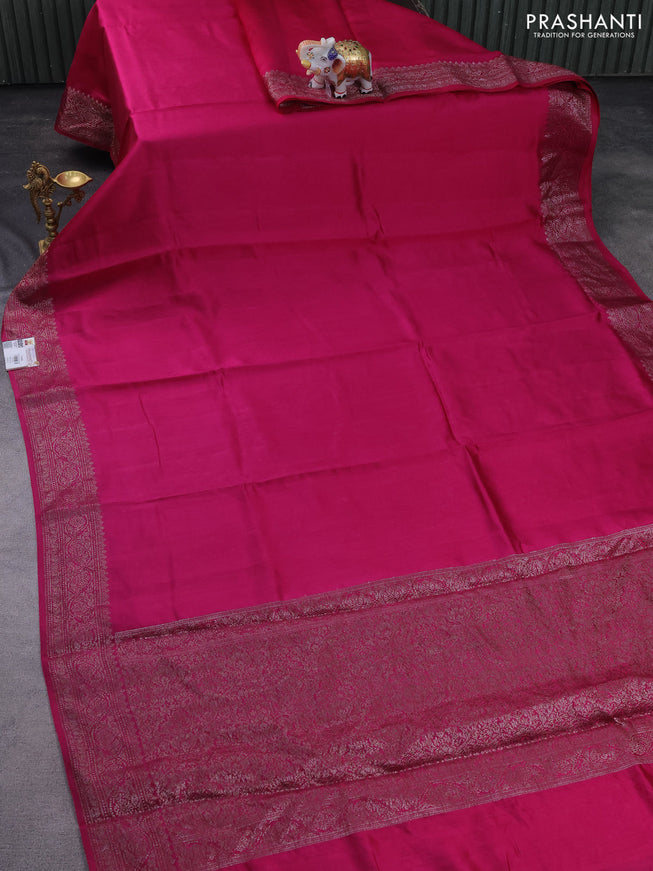 Chiniya silk saree magenta pink with plain body and woven border