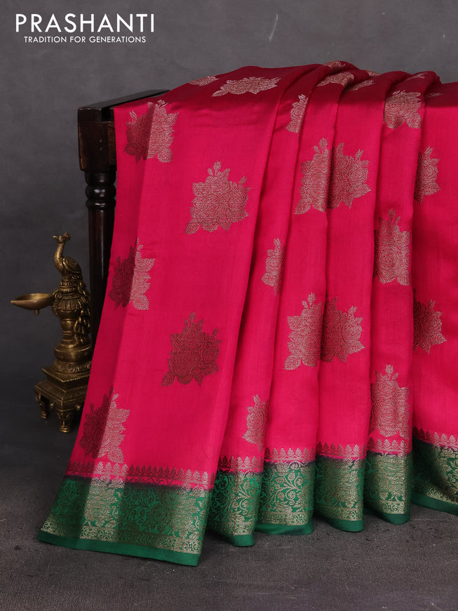 Chiniya silk saree magenta pink and green with thread & zari woven floral buttas and woven border