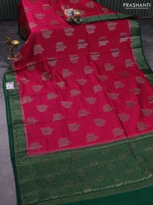 Chiniya silk saree magenta pink and green with thread & zari woven floral buttas and woven border