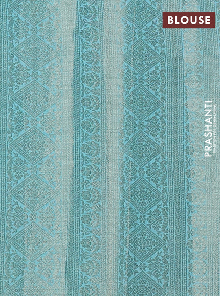 Chiniya silk saree teal blue with allover geometric zari weaves and small zari woven border