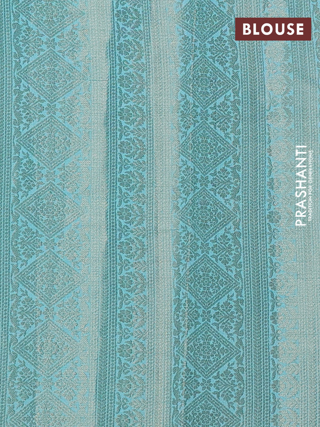 Chiniya silk saree teal blue with allover geometric zari weaves and small zari woven border