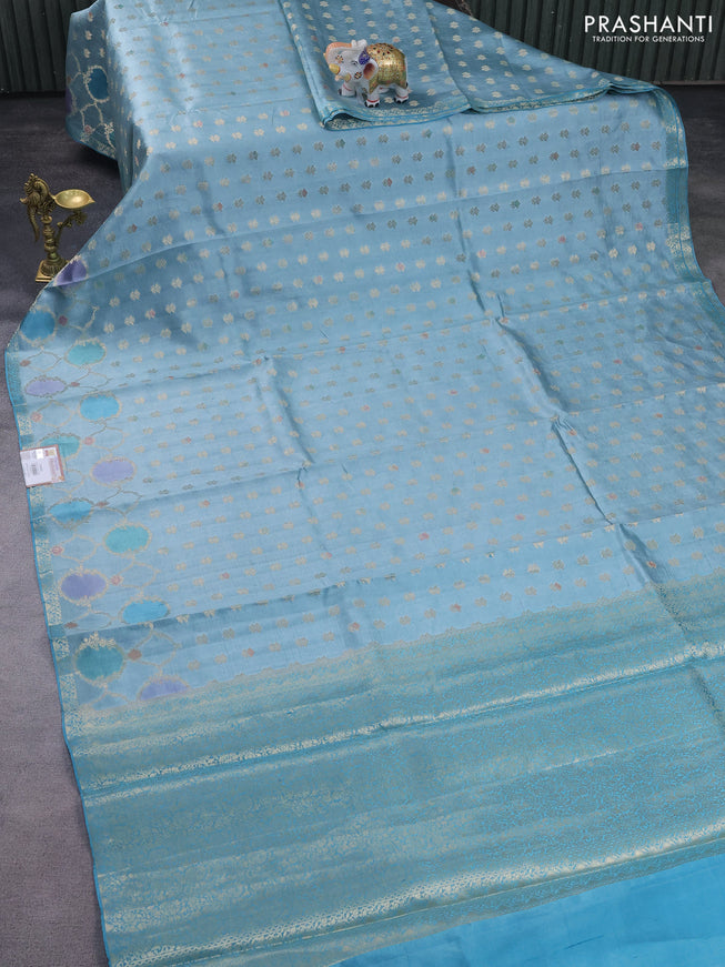 Chiniya silk saree pastel blue with allover zari woven buttas and zari woven border