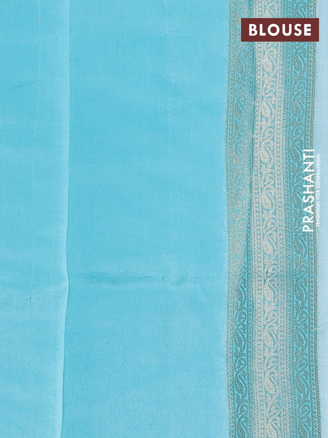 Chiniya silk saree teal blue with allover zari woven buttas and zari woven border