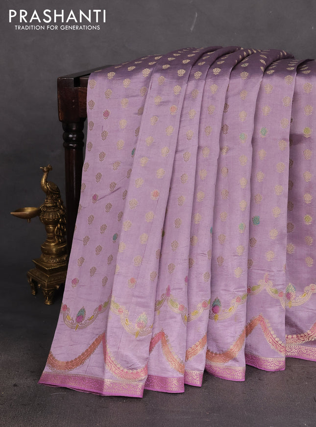 Chiniya silk saree pastel purple with allover zari woven buttas and zari woven border