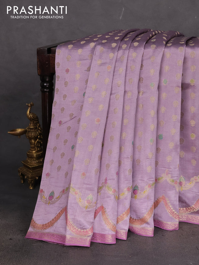 Chiniya silk saree pastel purple with allover zari woven buttas and zari woven border