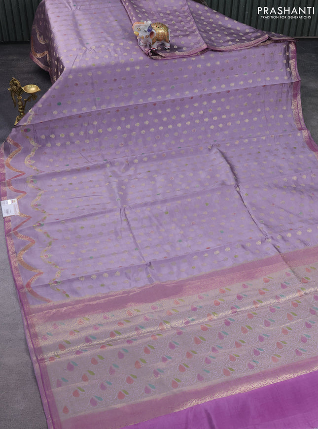 Chiniya silk saree pastel purple with allover zari woven buttas and zari woven border