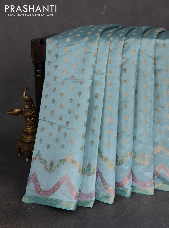 Chiniya silk saree pastel blue with allover zari woven buttas and zari woven border