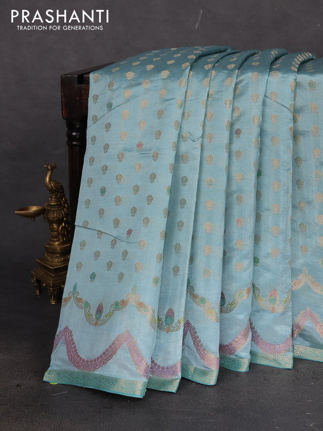 Chiniya silk saree pastel blue with allover zari woven buttas and zari woven border