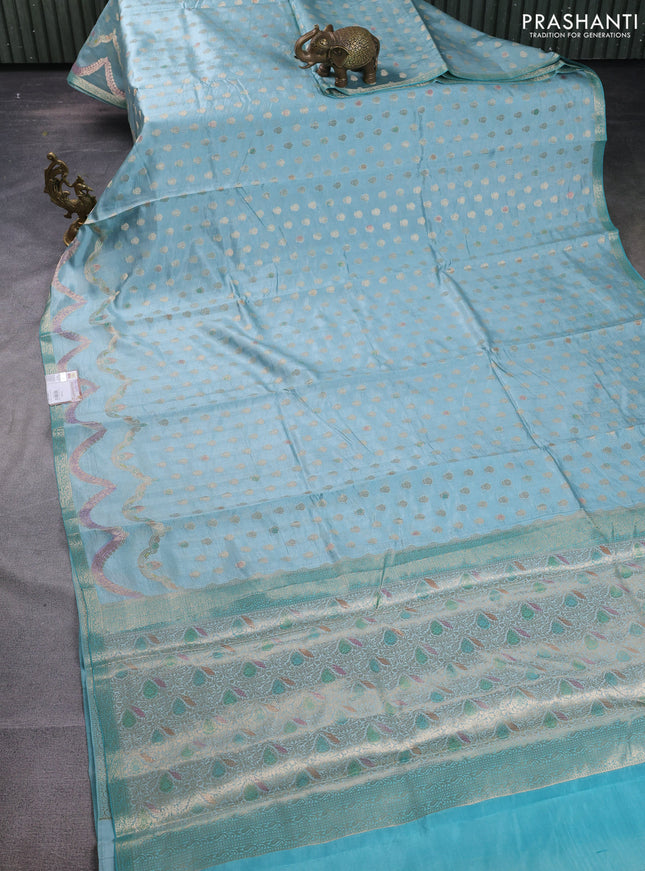Chiniya silk saree pastel blue with allover zari woven buttas and zari woven border