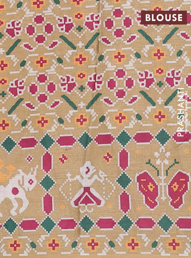 Semi tussar saree mustard yellow with leheriya prints and patola printed border