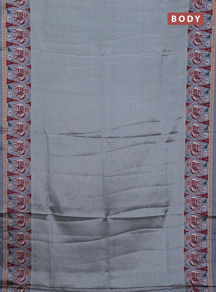 Semi tussar saree grey with plain body and patola printed border
