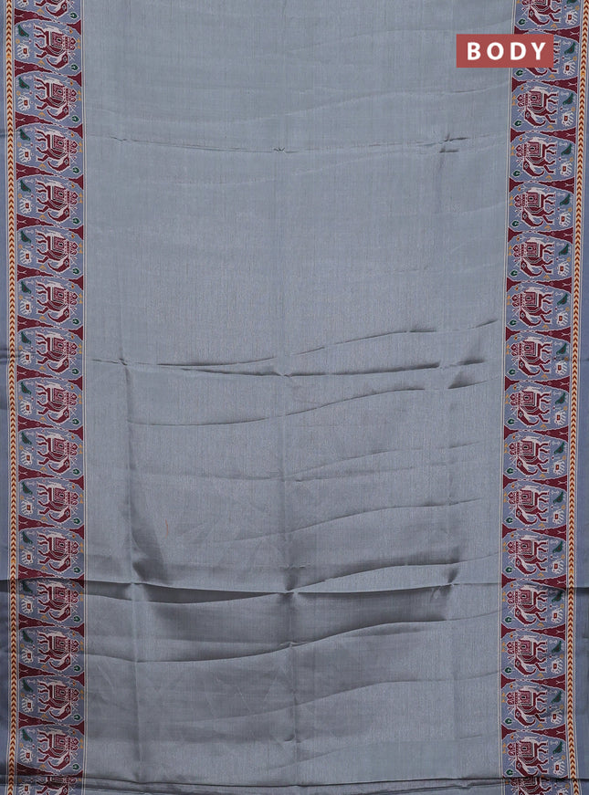 Semi tussar saree grey with plain body and patola printed border