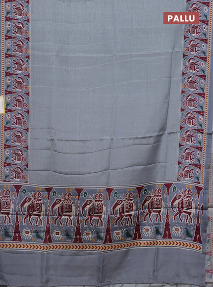 Semi tussar saree grey with plain body and patola printed border