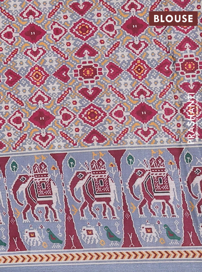 Semi tussar saree grey with plain body and patola printed border