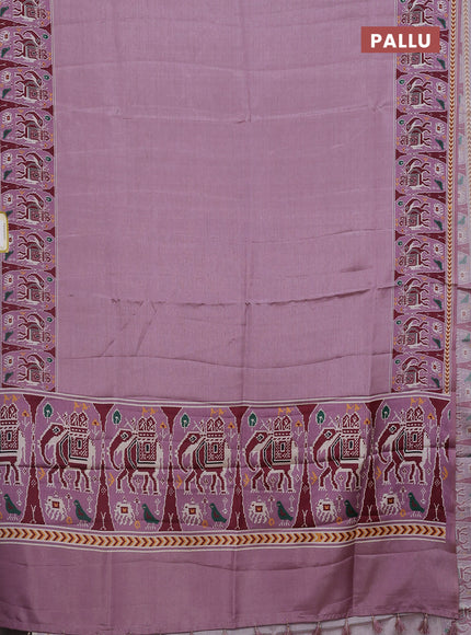 Semi tussar saree mild purple with plain body and patola printed border