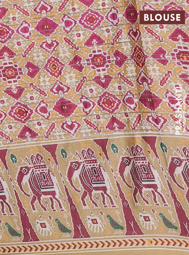 Semi tussar saree sandal with zari stripes pattern and patola printed border