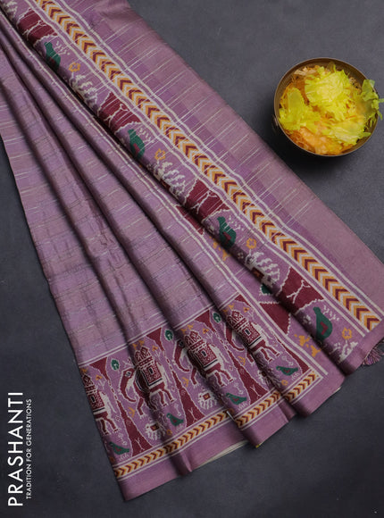Semi tussar saree mauve pink with zari stripes pattern and patola printed border