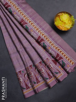 Semi tussar saree mauve pink with zari stripes pattern and patola printed border