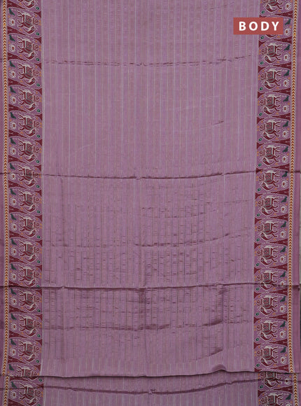Semi tussar saree mauve pink with zari stripes pattern and patola printed border
