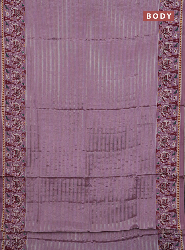 Semi tussar saree mauve pink with zari stripes pattern and patola printed border