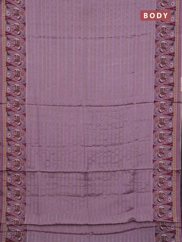Semi tussar saree mauve pink with zari stripes pattern and patola printed border