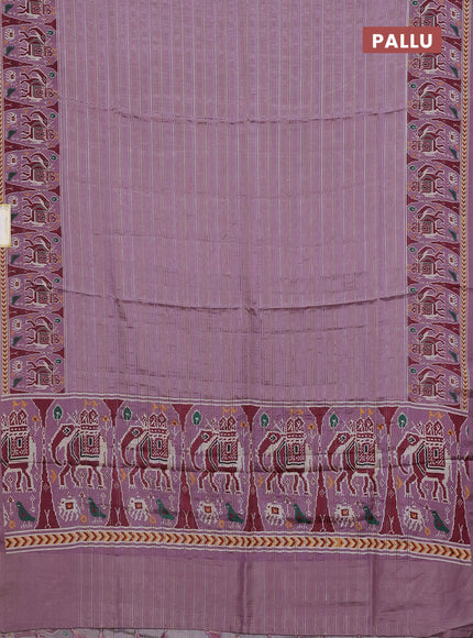 Semi tussar saree mauve pink with zari stripes pattern and patola printed border