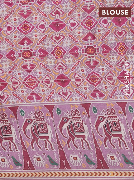 Semi tussar saree mauve pink with zari stripes pattern and patola printed border
