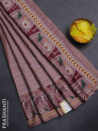 Semi tussar saree pastel peach with zari stripes pattern and patola printed border