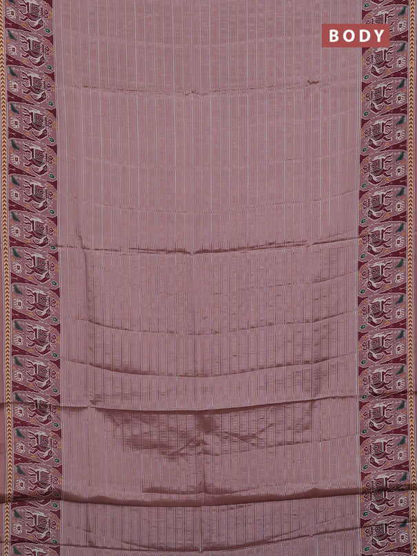 Semi tussar saree pastel peach with zari stripes pattern and patola printed border
