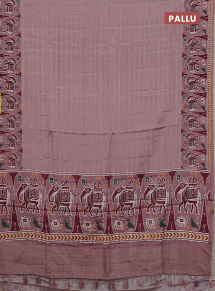 Semi tussar saree pastel peach with zari stripes pattern and patola printed border