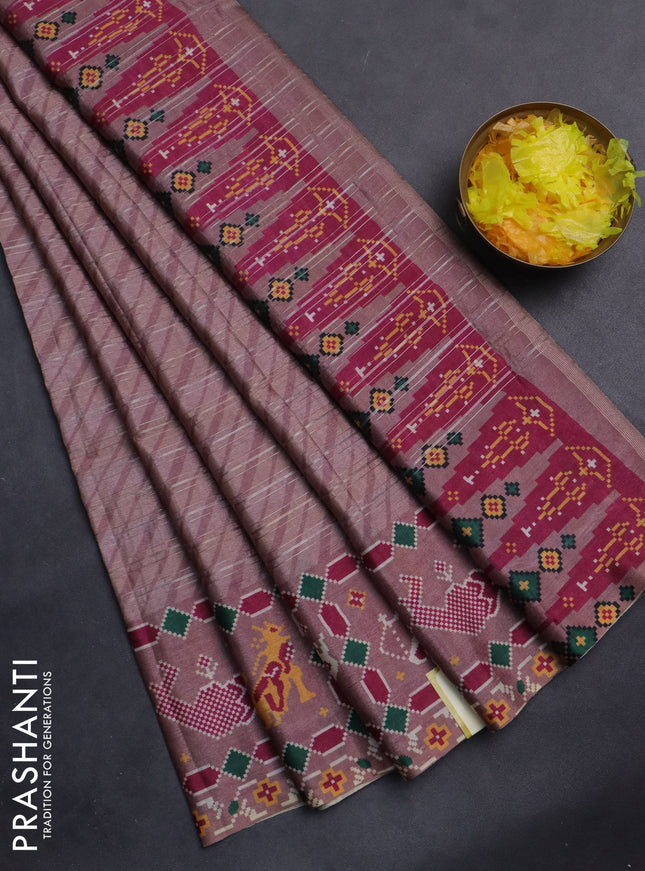 Semi tussar saree pastel pink with leheriya prints and patola printed border
