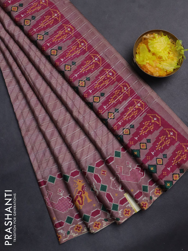 Semi tussar saree pastel pink with leheriya prints and patola printed border