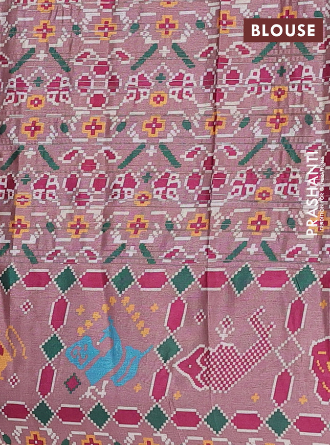 Semi tussar saree pastel pink with leheriya prints and patola printed border