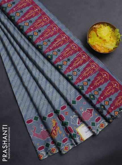 Semi tussar saree pastel grey with leheriya prints and patola printed border