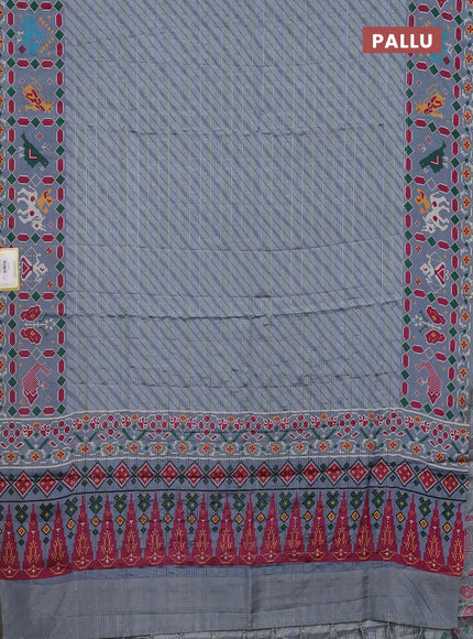 Semi tussar saree pastel grey with leheriya prints and patola printed border