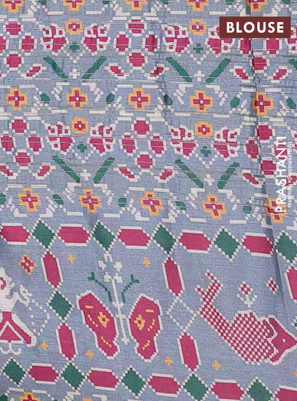 Semi tussar saree pastel grey with leheriya prints and patola printed border