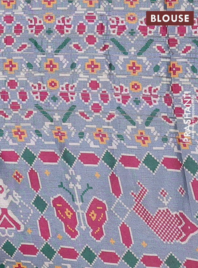 Semi tussar saree pastel grey with leheriya prints and patola printed border